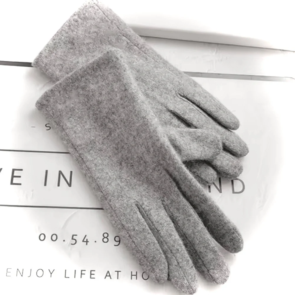 Luxury Cashmere Merino Wool Gloves Classic Gray Winter Mittens Fleece inside
